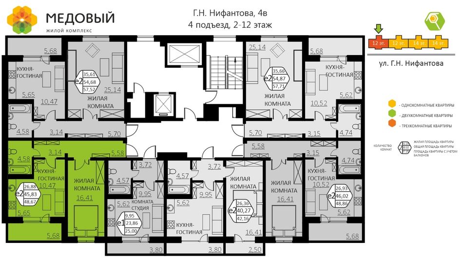 Продажа 2-комнатной квартиры 48,7 м², 11/14 этаж