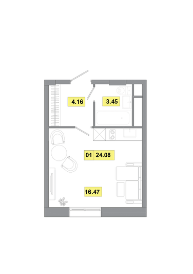 Продажа 1-комнатной квартиры 24,1 м², 1 этаж