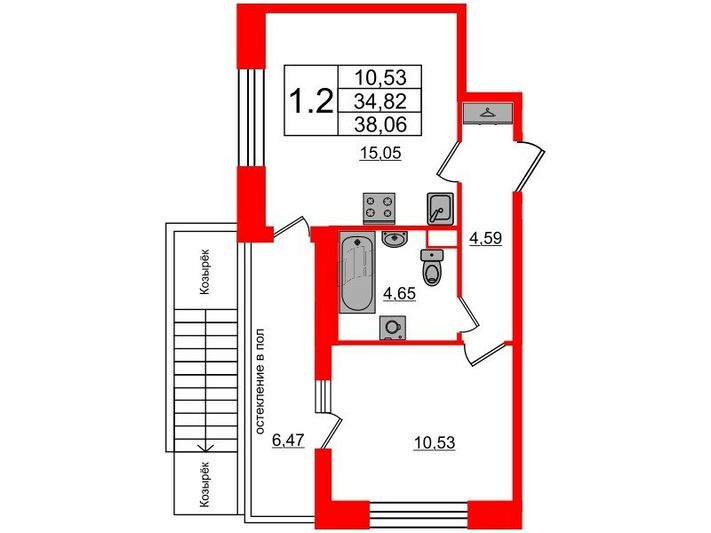 Продажа 1-комнатной квартиры 34,8 м², 1/9 этаж