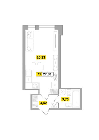 Продажа квартиры-студии 27,5 м², 5 этаж