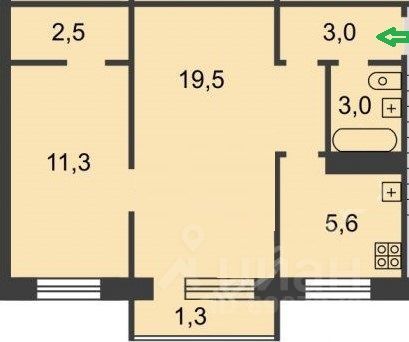 Продажа 2-комнатной квартиры 46 м², 2/5 этаж