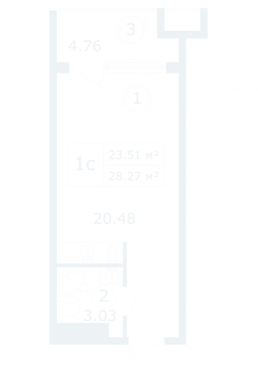 Продажа квартиры-студии 28,3 м², 9/12 этаж