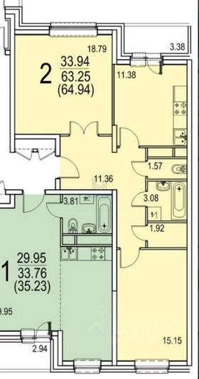Продажа 2-комнатной квартиры 65 м², 12/18 этаж