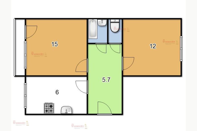 Продажа 2-комнатной квартиры 44,4 м², 5/5 этаж