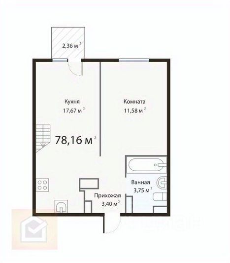 Продажа 1-комнатной квартиры 78,2 м², 5/6 этаж