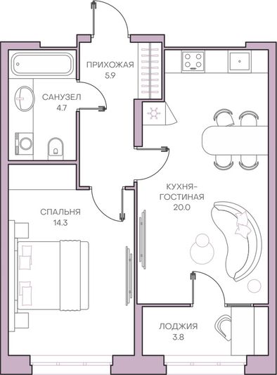 Продажа 1-комнатной квартиры 48,7 м², 15/18 этаж