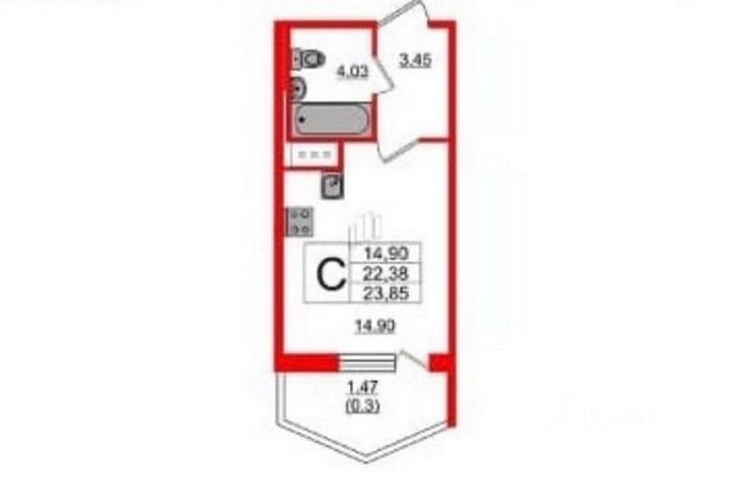 Продажа квартиры-студии 23,9 м², 5/7 этаж