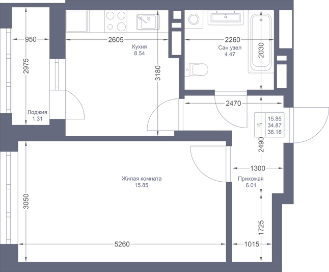 Продажа 1-комнатной квартиры 36,2 м², 4/22 этаж