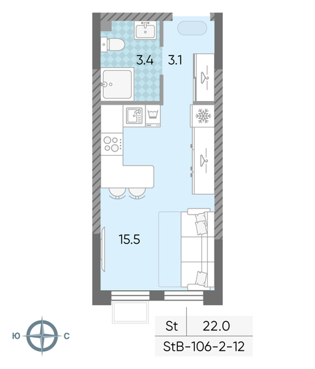 Продажа квартиры-студии 22 м², 11/24 этаж