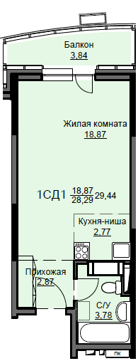 Продажа квартиры-студии 29,4 м², 12/17 этаж