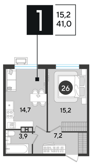 Продажа 1-комнатной квартиры 41 м², 4/9 этаж