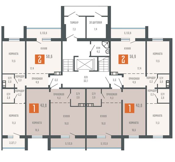 Продажа 2-комнатной квартиры 56,9 м², 1/10 этаж