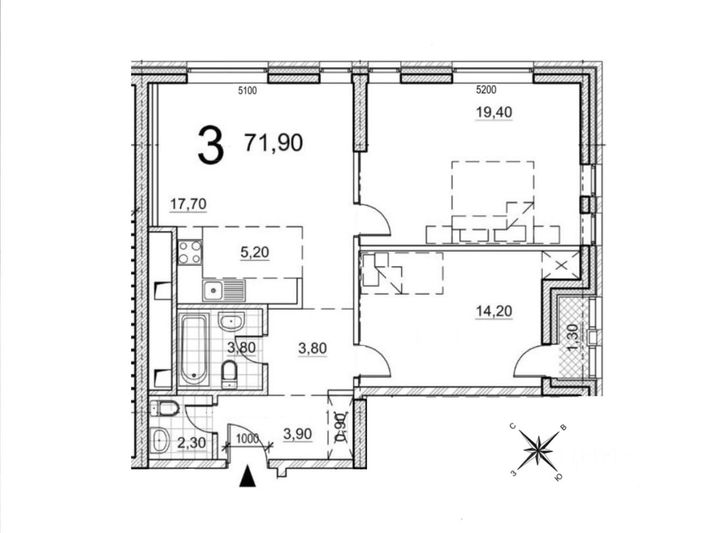 Продажа 3-комнатной квартиры 71,9 м², 15/22 этаж