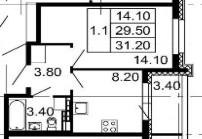 Продажа 1-комнатной квартиры 29,5 м², 4/4 этаж