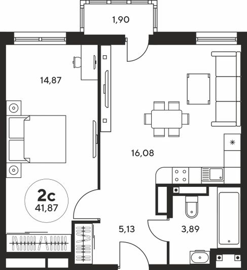 Продажа 2-комнатной квартиры 41,9 м², 3/25 этаж