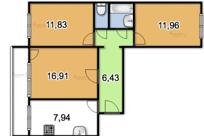 Продажа 3-комнатной квартиры 56 м², 7/12 этаж