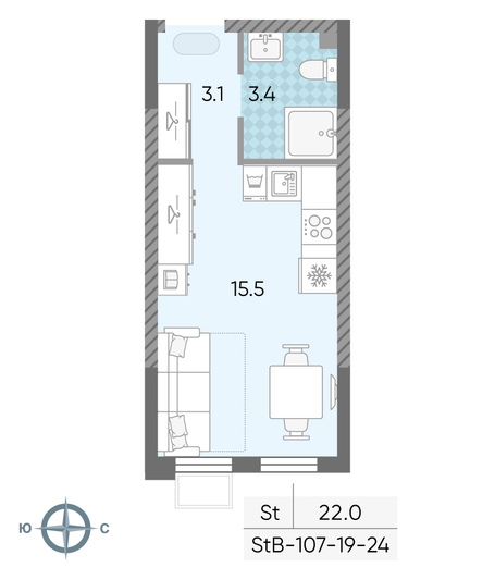 Продажа квартиры-студии 22 м², 19/24 этаж