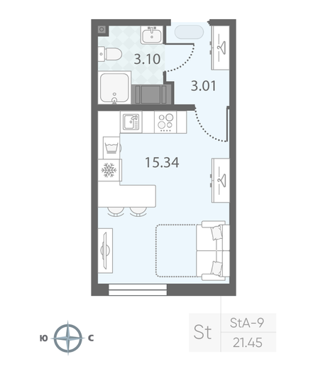 Продажа квартиры-студии 21,5 м², 3/23 этаж