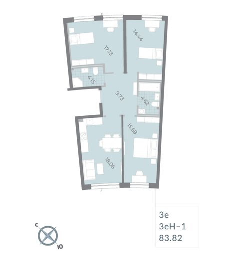 Продажа 3-комнатной квартиры 83,8 м², 2/16 этаж