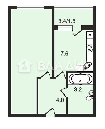 Продажа 1-комнатной квартиры 30,3 м², 23/25 этаж