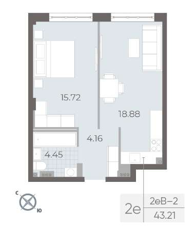 Продажа 1-комнатной квартиры 43,2 м², 3/8 этаж
