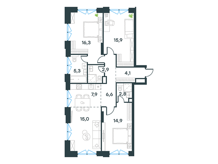 Продажа 4-комнатной квартиры 91,7 м², 20/32 этаж