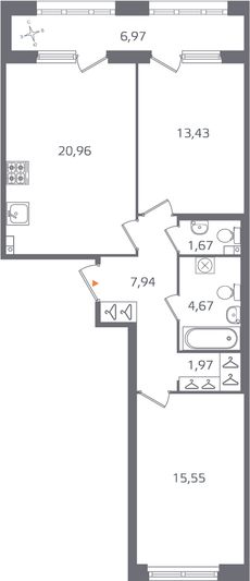 Продажа 2-комнатной квартиры 69,7 м², 3/16 этаж