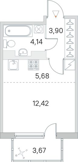 Продажа квартиры-студии 27,2 м², 3/5 этаж