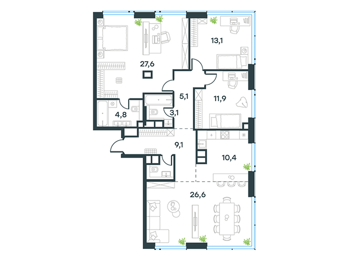 Продажа 4-комнатной квартиры 113,8 м², 31/32 этаж