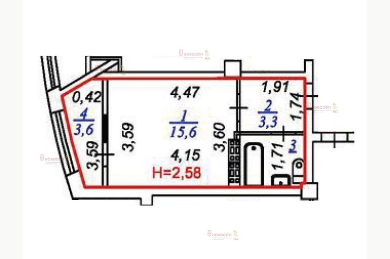 Продажа квартиры-студии 25,8 м², 12/16 этаж