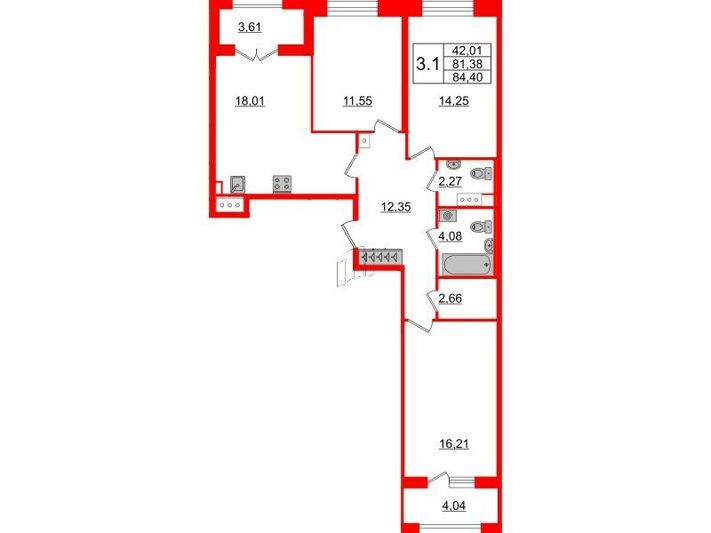 Продажа 3-комнатной квартиры 81,4 м², 3/12 этаж