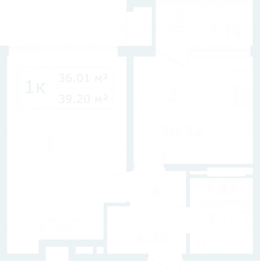 Продажа 1-комнатной квартиры 39,2 м², 3/12 этаж
