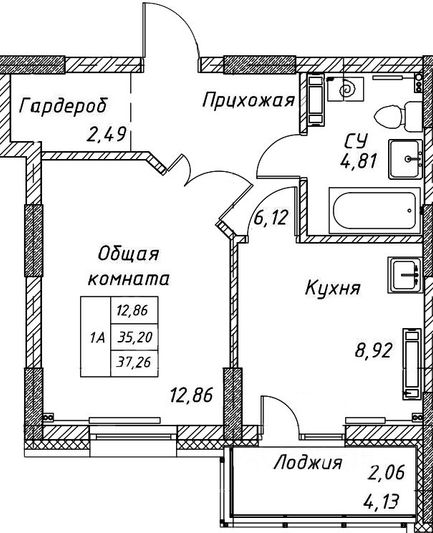 Продажа 1-комнатной квартиры 37,2 м², 12/17 этаж