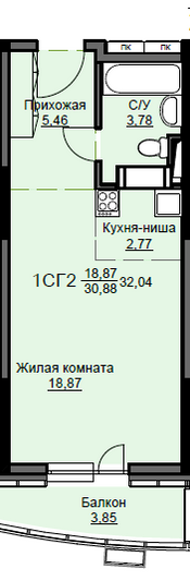 Продажа квартиры-студии 32 м², 5/17 этаж