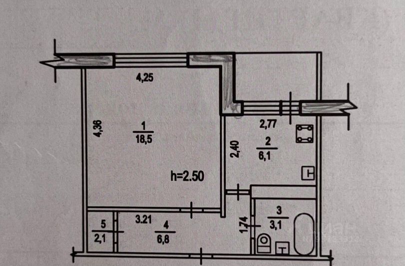 Продажа 1-комнатной квартиры 37 м², 1/9 этаж
