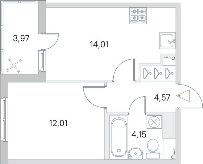 Продажа 1-комнатной квартиры 36,7 м², 3/8 этаж