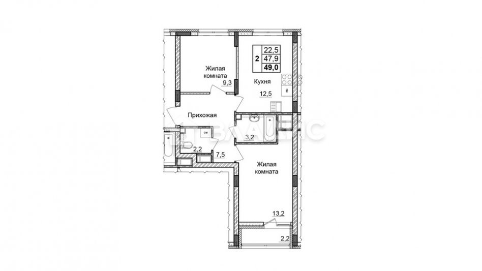 Продажа 2-комнатной квартиры 49 м², 10/10 этаж