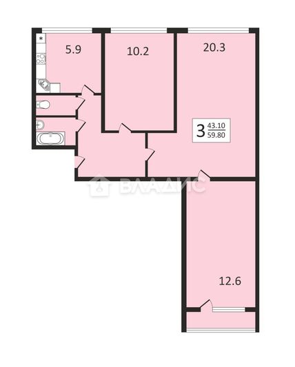 Продажа 3-комнатной квартиры 60 м², 1/9 этаж