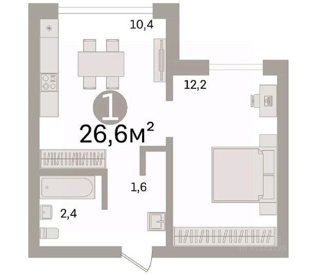 Продажа 1-комнатной квартиры 26,6 м², 4/9 этаж