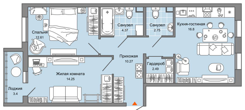 Продажа 2-комнатной квартиры 65 м², 1/7 этаж