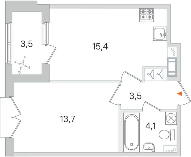 Продажа 1-комнатной квартиры 38,5 м², 4/4 этаж