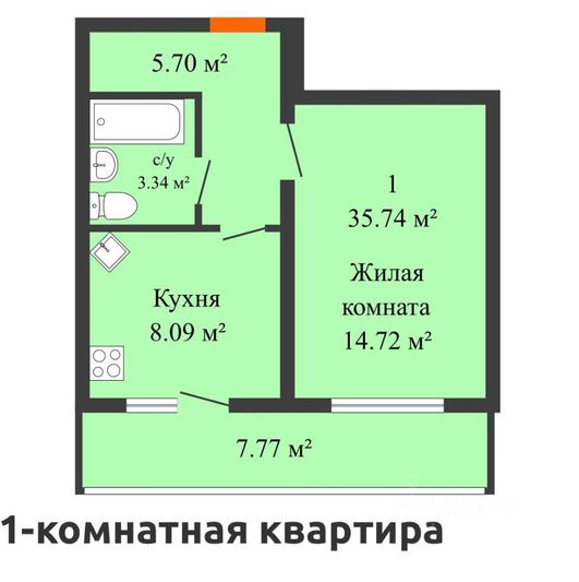 Продажа 1-комнатной квартиры 31,9 м², 9/9 этаж