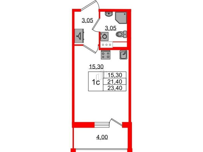 Продажа квартиры-студии 21,4 м², 3/12 этаж