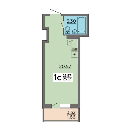 Продажа 1-комнатной квартиры 25,5 м², 13/18 этаж