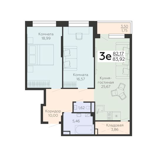 Продажа 3-комнатной квартиры 83,9 м², 4/24 этаж