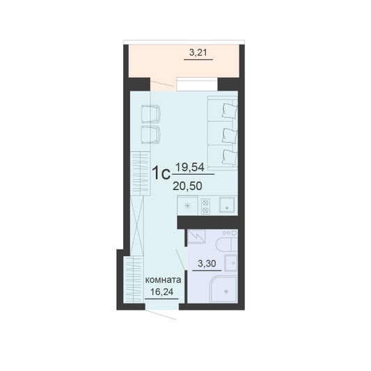 Продажа 1-комнатной квартиры 20,5 м², 3/20 этаж