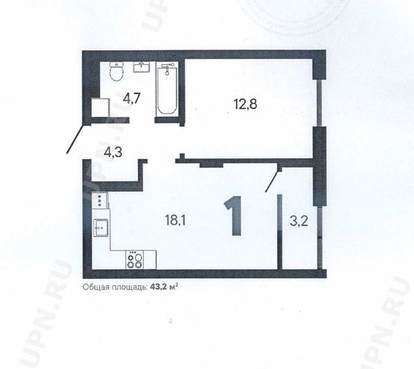 Продажа 1-комнатной квартиры 43 м², 6/30 этаж