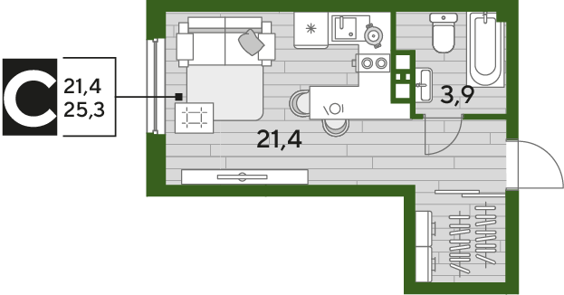 Продажа квартиры-студии 25,3 м², 4/19 этаж