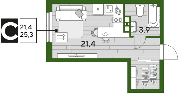 Продажа квартиры-студии 25,3 м², 8/19 этаж