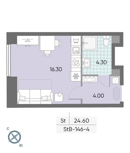 Продажа квартиры-студии 24,6 м², 4/58 этаж